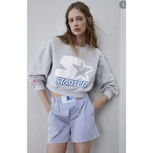 Zara x Starter Cropped Sweatshirt Gray Long Sleeves Graphic‎ Logo Gray Medium